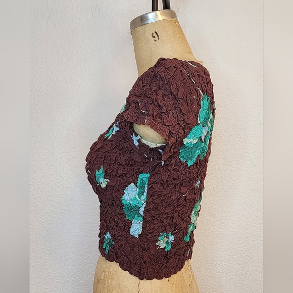 Free People Chocolate Smocked Floral Carino Top - Picture 8 of 11